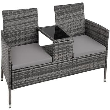 tectake Wicker tuinbank met tafel - grijs/lichtgrijs, Verzenden
