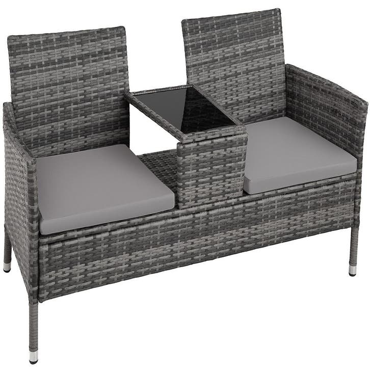 tectake Wicker tuinbank met tafel - grijs/lichtgrijs, Tuin en Terras, Tuinsets en Loungesets, Verzenden