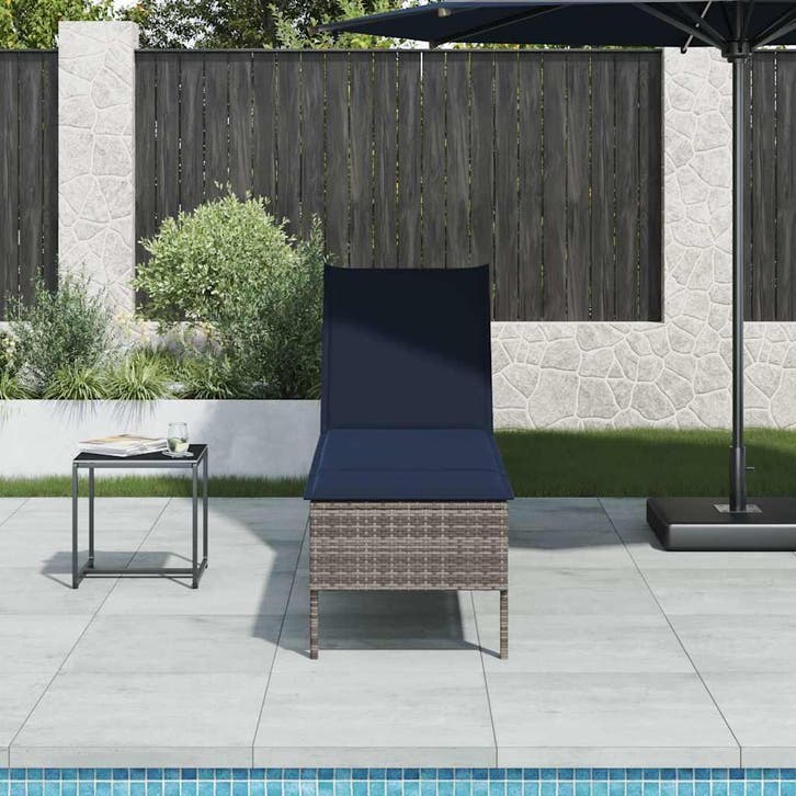 vidaXL Ligstoel met kussen grijs 55x200x44cm polyrotan, Tuin en Terras, Ligbedden, Nieuw, Verzenden