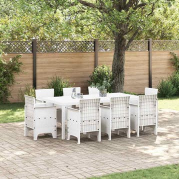 vidaXL Tuin Eettafel Set 9 st Wit Polypropyleen, Verzenden, Nieuw