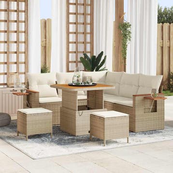 vidaXL Tuinbank Set 9 st 8-Aantal zitplaatsen Beige en Crème, Verzenden, Nieuw