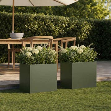 vidaXL Plantenbak 2 st Olijfgroen 25 x 25 x 25 cm, Verzenden