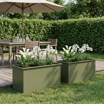 vidaXL Tuinplantenbak met led 2 st Olijfgroen 50 x 100 x 48, Verzenden, Nieuw