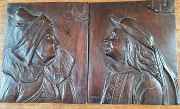 Léon Morice (atelier) - Reliëf, Portraits d un couple breton, Antiek en Kunst, Antiek | Keramiek en Aardewerk