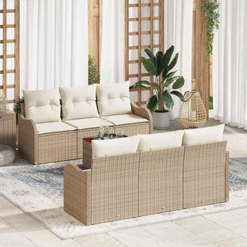 vidaXL Tuinbank Set 7 st Beige poly rattan, Verzenden, Nieuw
