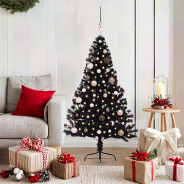 vidaXL Kunststof Voorverlichte Kerstboom met 150 LED Zwart, Verzenden