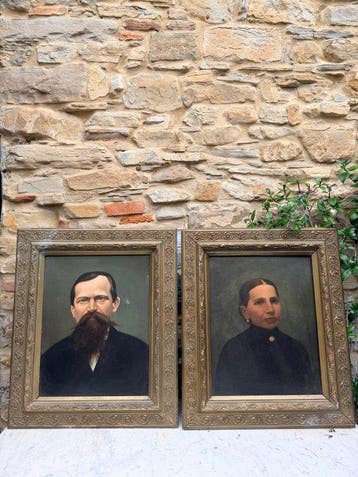 Karel Nezbudla (XIX) - Coppia di Ritratti di Coniugi, Antiek en Kunst, Kunst | Schilderijen | Klassiek