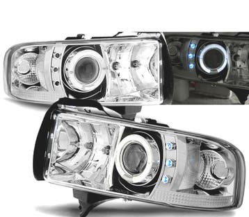 Phares Pour Dodge Ram 94-01 Led Angel Eyes Chromé, Verzenden