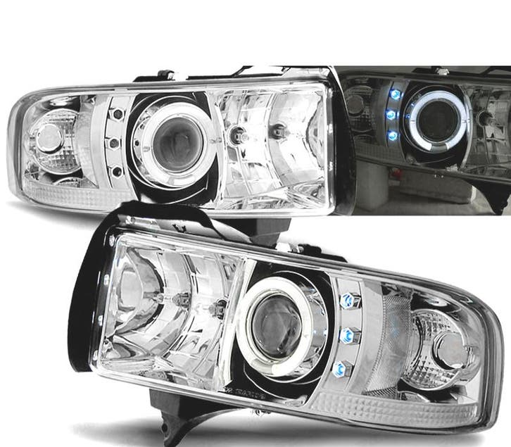 Phares Pour Dodge Ram 94-01 Led Angel Eyes Chromé, Auto-onderdelen, Verlichting, Verzenden