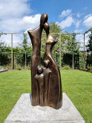 sculptuur, gezin twee kinderen - 36 cm - Brons