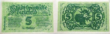 5 goudpfennige = 5/420 Dollar 8 11 1923 Stadtsparkasse Bi..., Verzenden