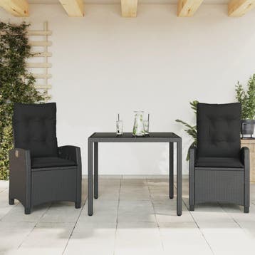 vidaXL 3-delige Tuinset met kussens poly rattan zwart, Verzenden, Tuinset