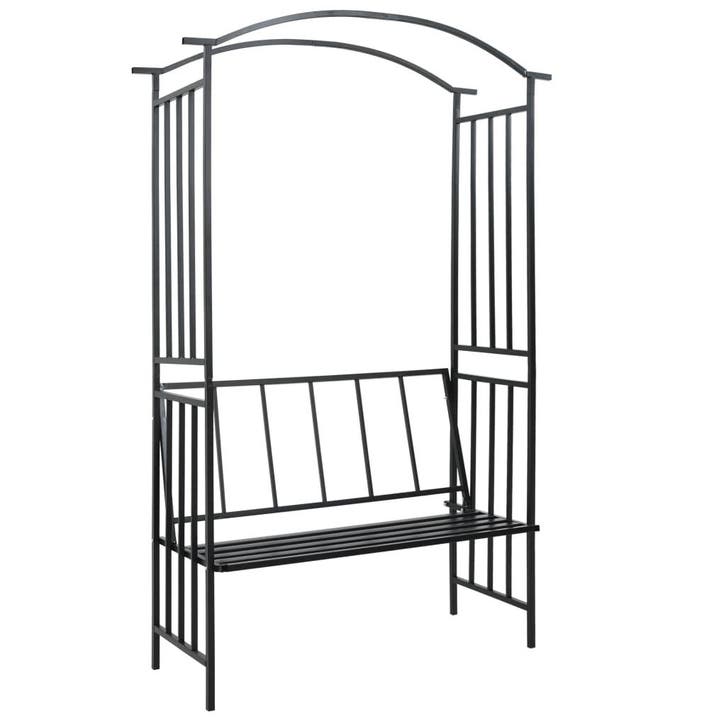 vidaXL Tuinboog met bank 128x50x207 cm ijzer zwart, Tuin en Terras, Palen, Balken en Planken, Nieuw, Verzenden