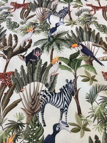 Stof Jungle Safari-Fantasie Tropisch met Exotische Dieren -