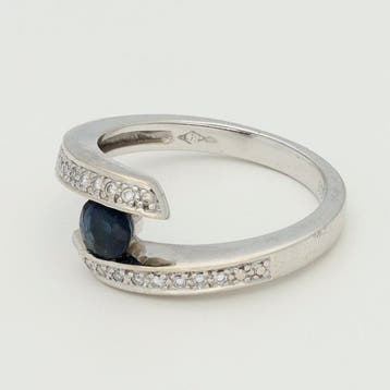 Ring - 18 karaat Witgoud - Diamant - Saffier, Nieuw