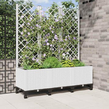 vidaXL Tuinsteker met schutting en wielen Wit 120 x 40 x 146, Tuin en Terras, Verzenden, Nieuw