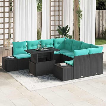 vidaXL Tuinbank Set 9 st Zwart poly rattan, Tuin en Terras, Verzenden, Nieuw