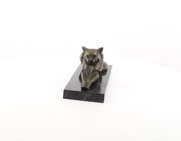 sculptuur, Large Bronze Reclining Cat Sculpture After