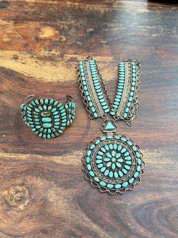 A Navajo necklace and bracelet both signed - United States