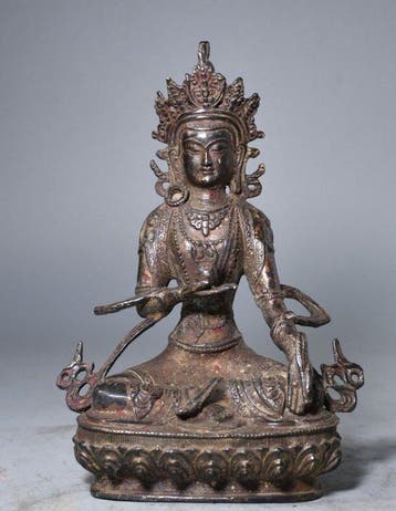 Beeld, Statue of White Tara - 20 cm - Koper