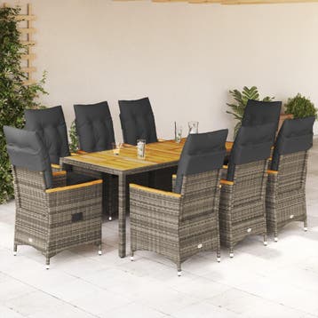 vidaXL 9-delige Tuinset met kussens poly rattan grijs, Verzenden, Nieuw, Tuinset