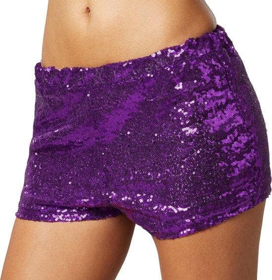 2dekans | Dressforfun Pailletten-short lila M -, Kleding | Dames, Broeken en Pantalons, Ophalen of Verzenden