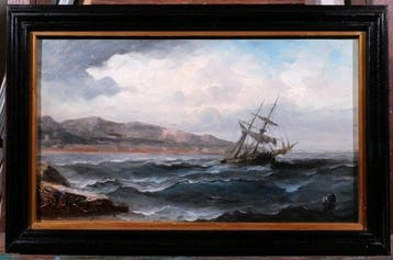 Auguste Musin (1852-1923) - Seascape with a boat, Antiquités & Art