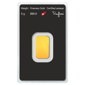 5 gram - Goud .999 - 5g .9999 Fine Gold Bar Argor Heraeus,