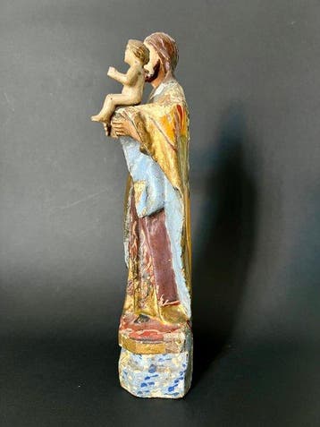 Beeldje, Saint Joseph et lEnfant Jesus - 28 cm - Polychroom