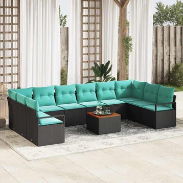 vidaXL Tuinbank Set met kussen 11 pcs Zwart poly rattan, Verzenden