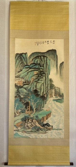 Inkt en kleur op papier, hangende rol, - Zhang Daqian -