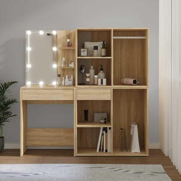 vidaXL Kaptafel met 2kastjes en LEDs bewerkt hout sonoma, Verzenden