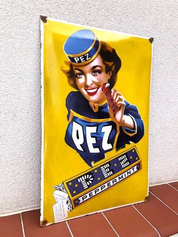 PEZ Peppermint Sweets Shop Advertising Enamel Sign -