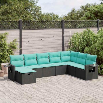 vidaXL 8-delige Loungeset met kussens poly rattan zwart, Verzenden, Nieuw, Loungeset