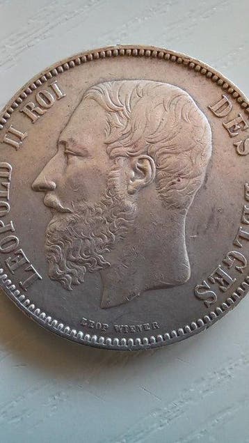 België. Leopold II. 5 Francs 1874 (Zonder minimumprijs)