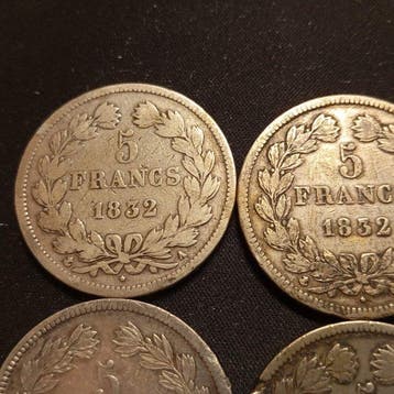 Frankrijk. Louis Philippe I. 5 Francs 1832 à 1838 (lot de 10, Postzegels en Munten