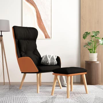 vidaXL Relaxstoel met voetenbankje kunstleer en stof zwart, Huis en Inrichting, Fauteuils, Verzenden, Nieuw
