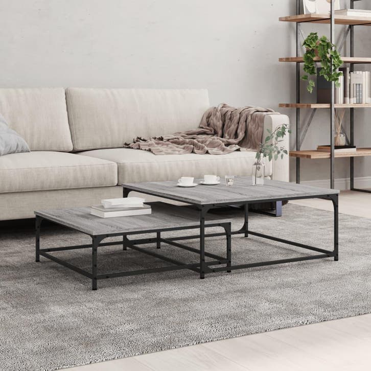 vidaXL 2-delige Tafeltjesset bewerkt hout grijs sonoma, Maison & Meubles, Tables | Tables de salon, Envoi