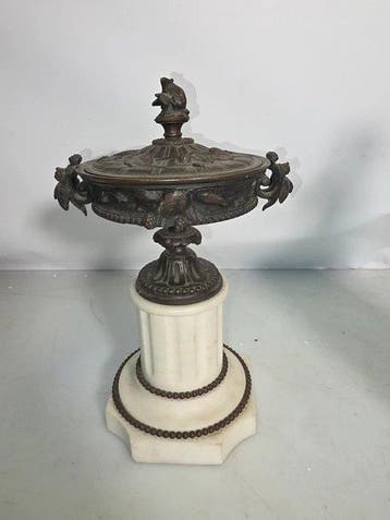 Vaas - verguld zink, zwarte leisteen - sculptuur met