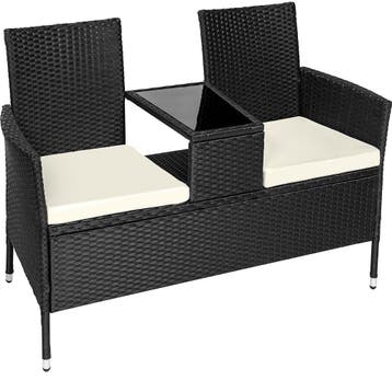 tectake Wicker tuinbank met tafel - zwart/beige, Tuin en Terras, Verzenden, Nieuw