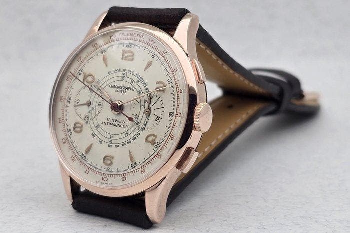 Chronographe Suisse - Cal. Landeron 48 - Telemetre &, Handtassen en Accessoires, Horloges | Heren