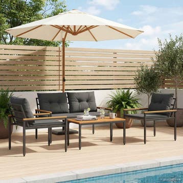 vidaXL tuinmeubelset 4 st Donkergrijs poly rattan, Tuin en Terras, Verzenden, Nieuw