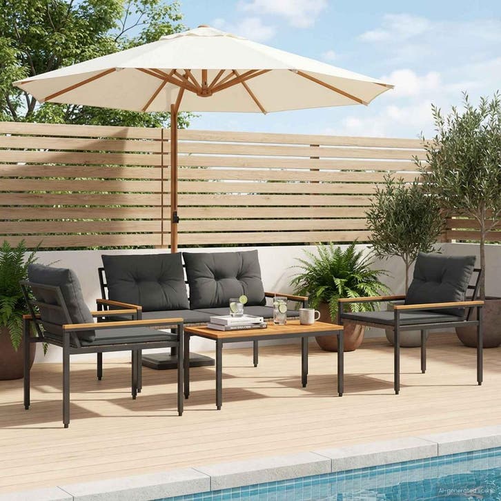 vidaXL tuinmeubelset 4 st Donkergrijs poly rattan, Tuin en Terras, Tuinsets en Loungesets, Nieuw, Verzenden