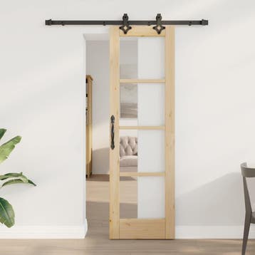 vidaXL Schuifdeur Naturel 61 x 198,5 cm Massief grenenhout, Doe-het-zelf en Bouw, Deuren en Vliegenramen, Verzenden, Nieuw