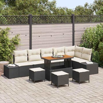 vidaXL Tuinbank Set 10 st 9-Aantal zitplaatsen Zwart Poly, Verzenden