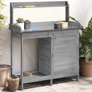 vidaXL Oppottafel met kast 110,5x45x124,5 cm massief, Jardin & Terrasse, Bacs à fleurs & Jardinières, Verzenden