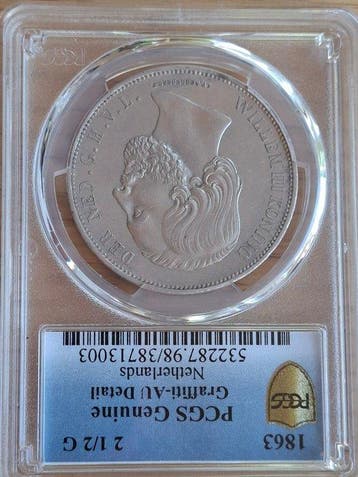 Nederland. Willem III. 2 1/2 Gulden 1863 zeldzaam hoge