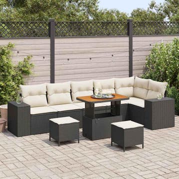vidaXL Tuinbank Set 9 st 6-Aantal zitplaatsen Zwart en Crème, Verzenden, Nieuw