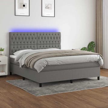 vidaXL Boxspring met matras en LED stof donkergrijs 160x200, Maison & Meubles, Verzenden