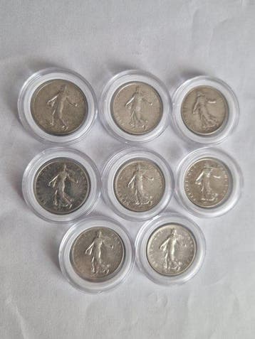 Frankrijk. 1 Franc 1909/1919 Semeuse (lot of 8 silver coins)